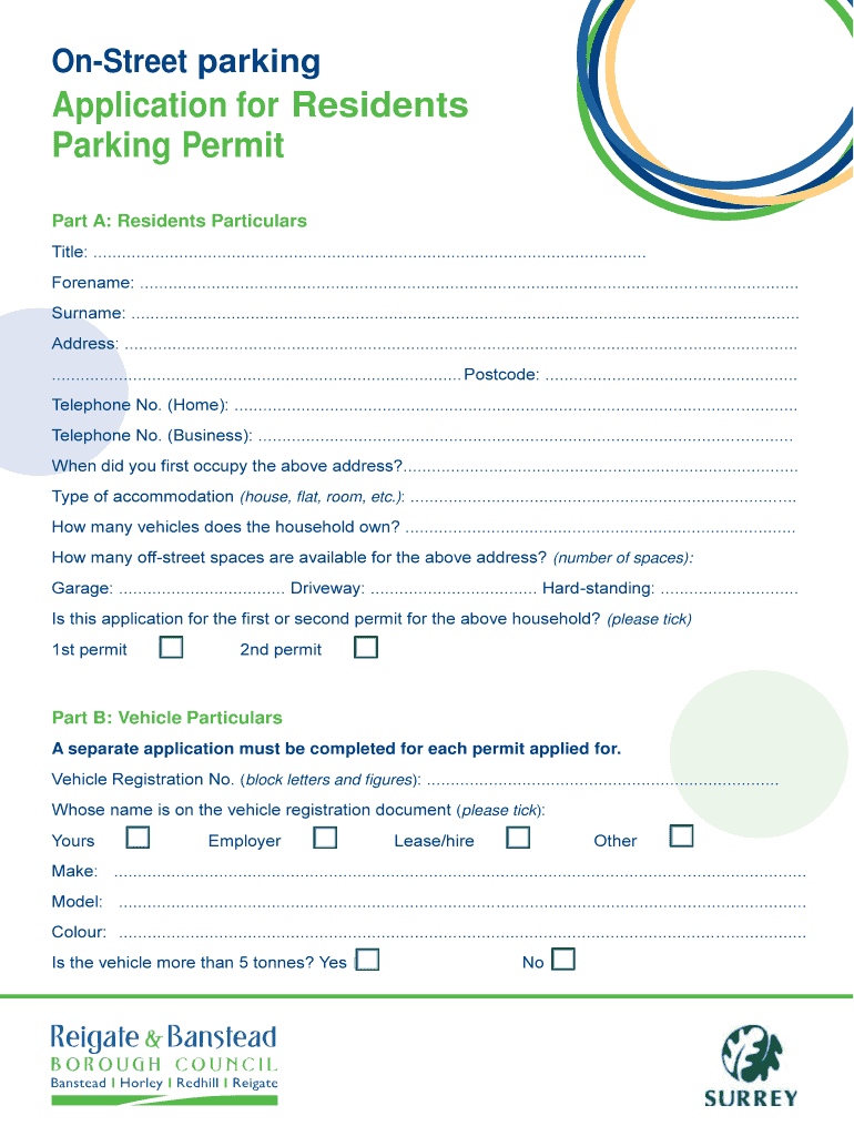 Fillable Online reigatebanstead gov OnStreet parking Application for