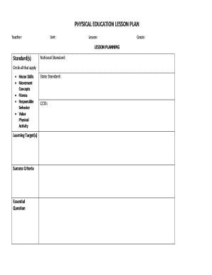 Fillable Online PHYSICAL EDUCATION LESSON PLAN Fax Email Print - pdfFiller