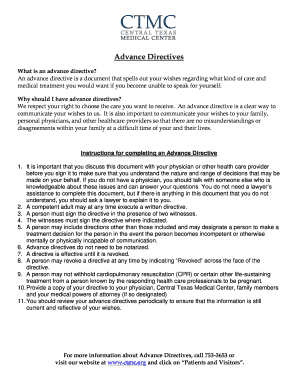 Advanced directive form texas - Patient Advance Directive Packet - Central Texas Medical Center - ctmc