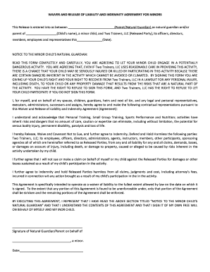 Fillable Online WAIVER AND RELEASE OF LIABILITY AND INDEMNITY AGREEMENT FOR MINORS Fax Email ...
