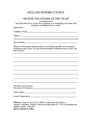 Sample volunteer hours letter - SENIOR VOLUNTEER OF THE YEAR - midland