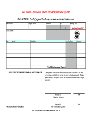 2009 Small and Simple Grant Reimbursement Form - cob