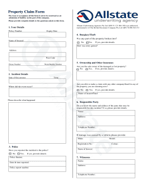 Fillable Online Property Claim Form - Allstate Farm Insurance Fax Email ...