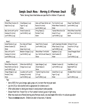 Fillable Online Sample Snack Menu : Morning &amp; Afternoon Snack Fax Email ...
