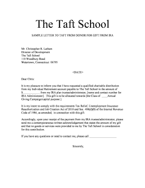 Registration letter format - IRA Rollover Letter from Donor to Taft - taftschool planyourlegacy