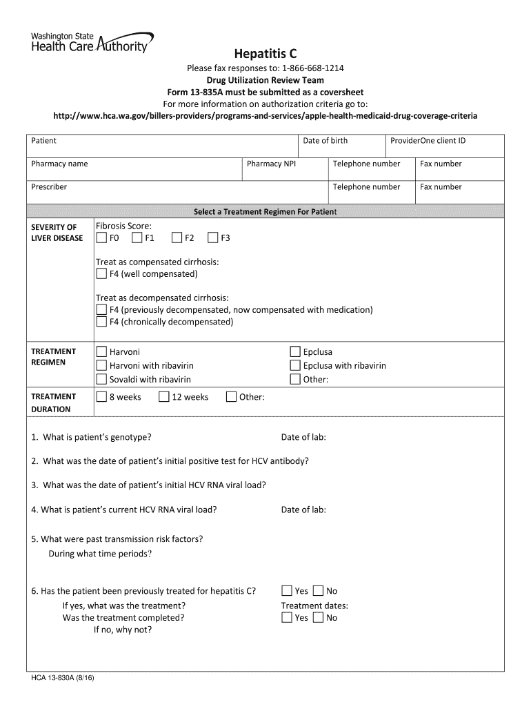 Fillable Online hca wa 13830A 716 Hepatitis C External form Fax Email