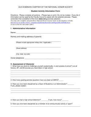 National Honor Society Application Form