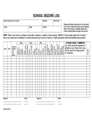 School Seizure Log