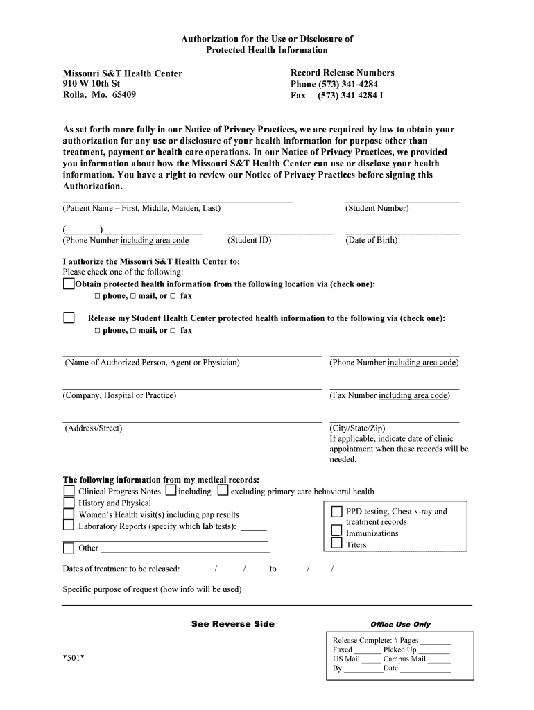 Fillable Online Release of Medical Information rev2015 Student Health
