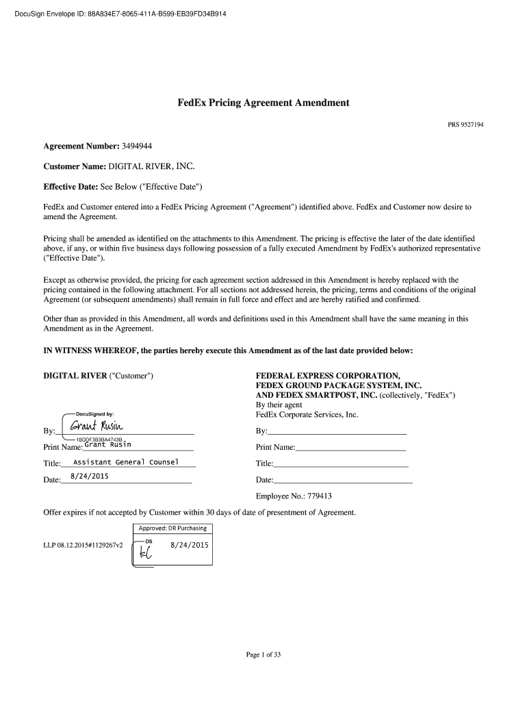Fillable online fedex pricing agreement amendment fax email print