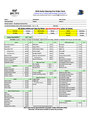 Game Day Buffet * 2016 Suite Catering Pre-Order Form All Suite ...