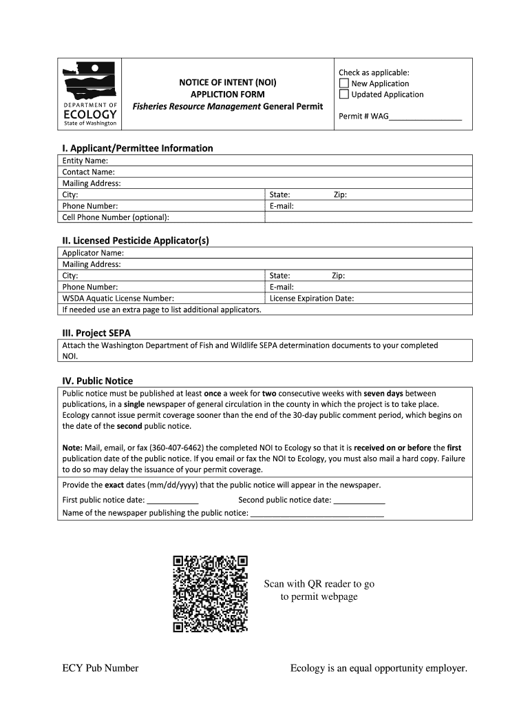 Fillable Online ecy wa Draft Fisheries Notice of Intent Application