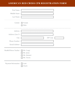 Fillable Online AMERICAN RED CROSS CPR REGISTRATION FORM Fax Email ...