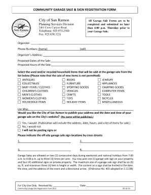 Fillable Online Sanramon Ca City Of San Ramon All Garage Sale