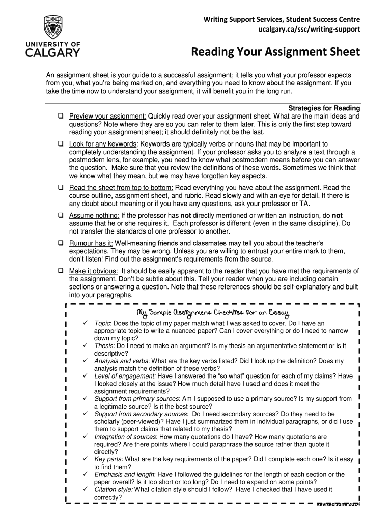 Fillable Online Reading Your Assignment Sheet Fax Email Print - pdfFiller