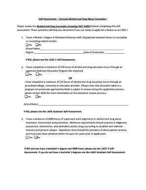 Fillable Online Self-Assessment - Licensed Alcohol and Drug Abuse ...