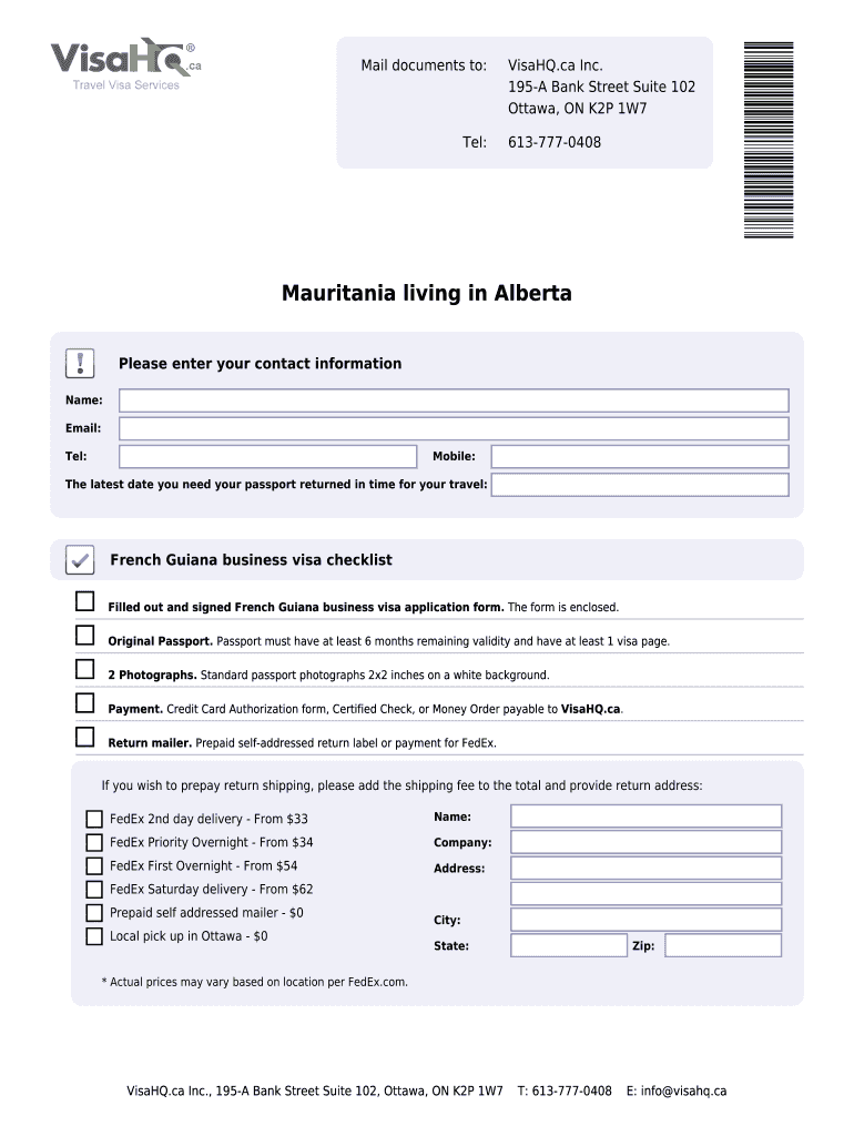 Fillable Online French guiana Visahq French Guiana Visa Application For Citizens Of Mauritania Fillable Online French guiana Visahq French Guiana Visa Application For Citizens Of Mauritania