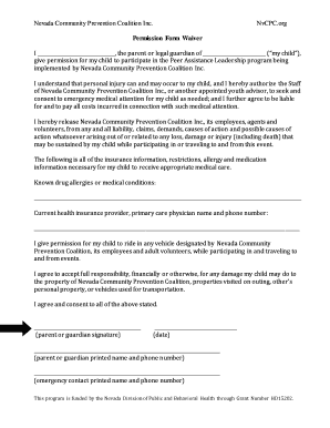 Permission Slip and Liability Waiver - nvcpc