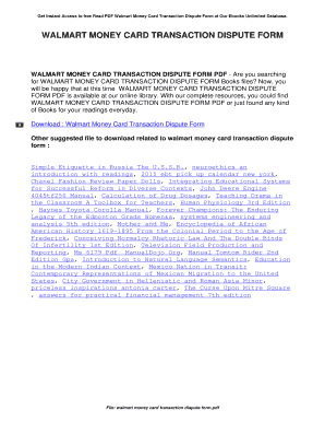 Fillable Online Walmart Money Card Transaction Dispute Form. Walmart ...