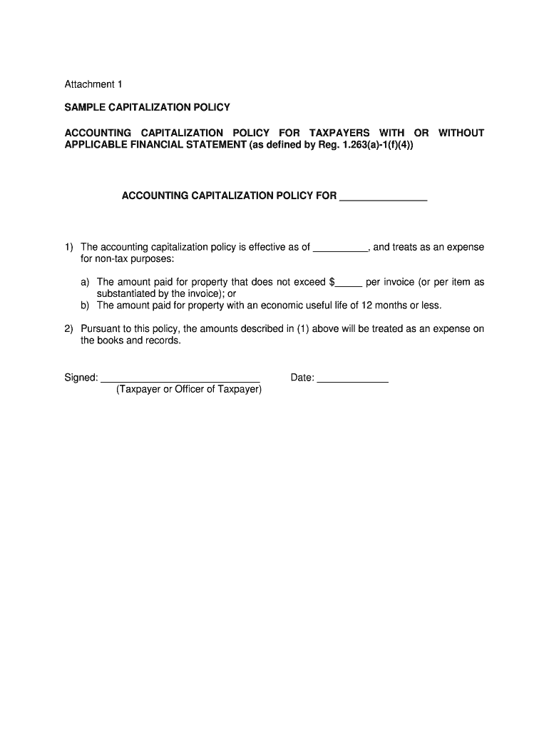 Fillable Online SAMPLE CAPITALIZATION POLICY Fax Email Print pdfFiller