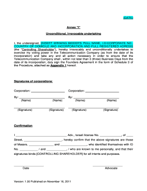 Election Procedure - Annex I - Unconditional Undertaking - Founders Agreement Ver 1.00 Nov 16 2011.DOC