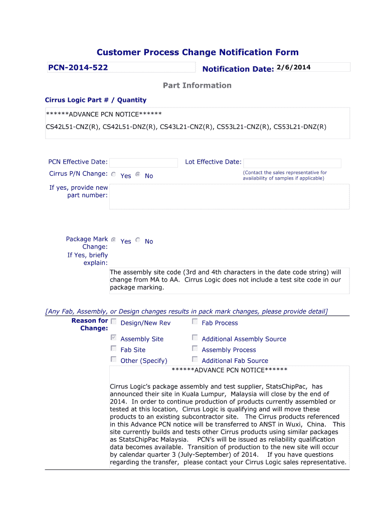 Fillable Online Customer Process Change Notification Form DigiKey Corporation Fax Email Print