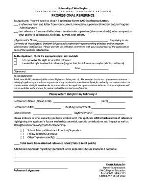 Professional reference letter - professional reference forms - Danforth Educational Leadership ... - danforth uw