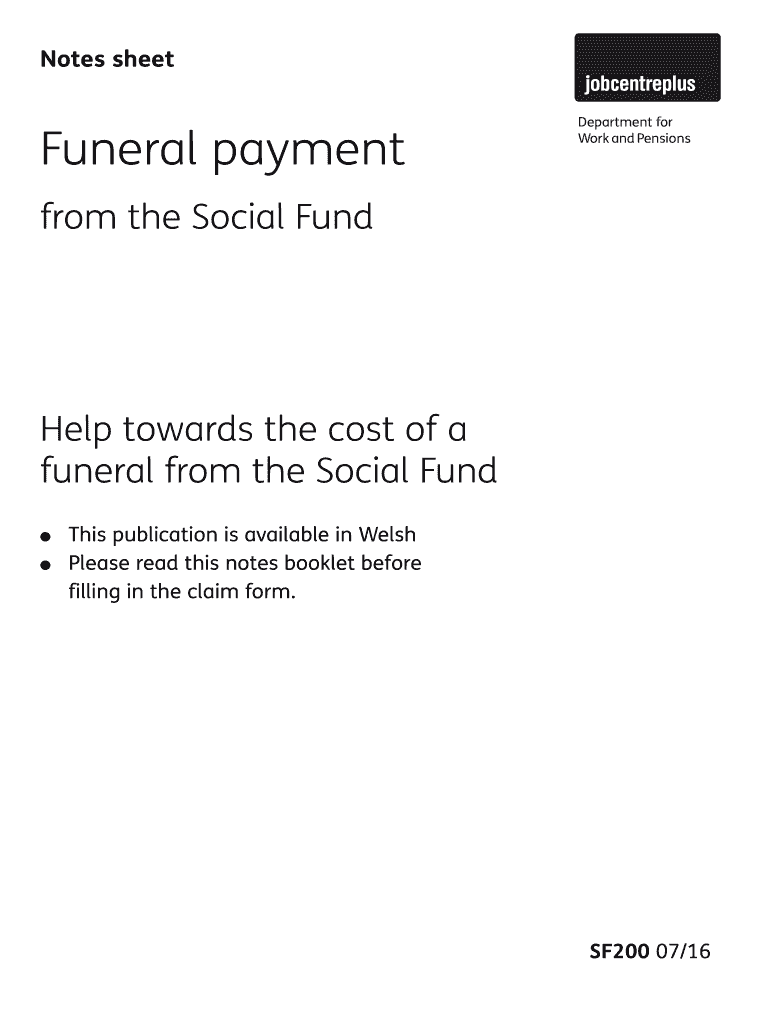 Fillable Online SF200 Funeral Payment claim form Fax Email Print