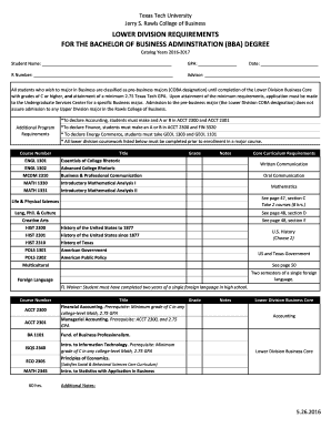 Texas Tech BBA Lower Division Requirements