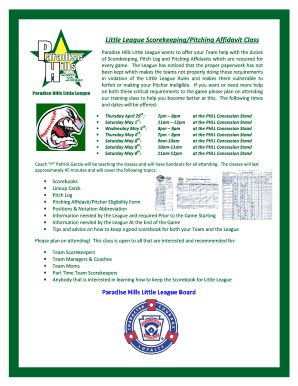 Fillable Online Little League Scorekeeping/Pitching Affidavit Class Fax ...