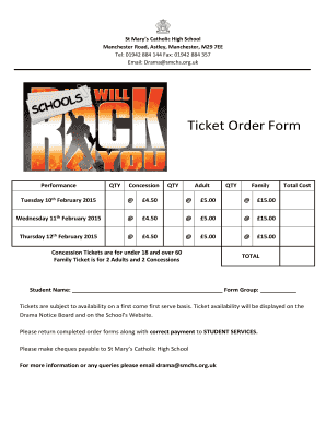 Ticket Order Form - St. Mary's Catholic High School - stmaryschs org