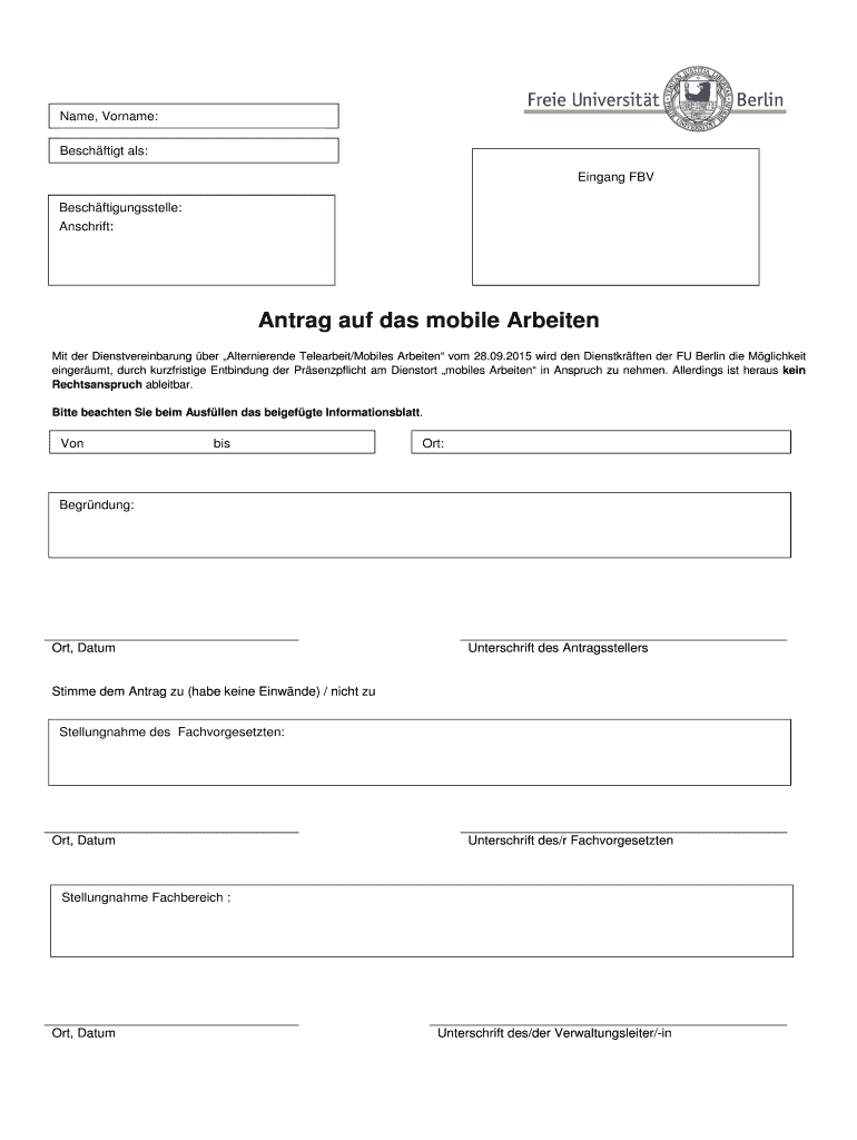 Fillable Online Antrag auf das mobile Arbeiten polsoz.fuberlin.de
