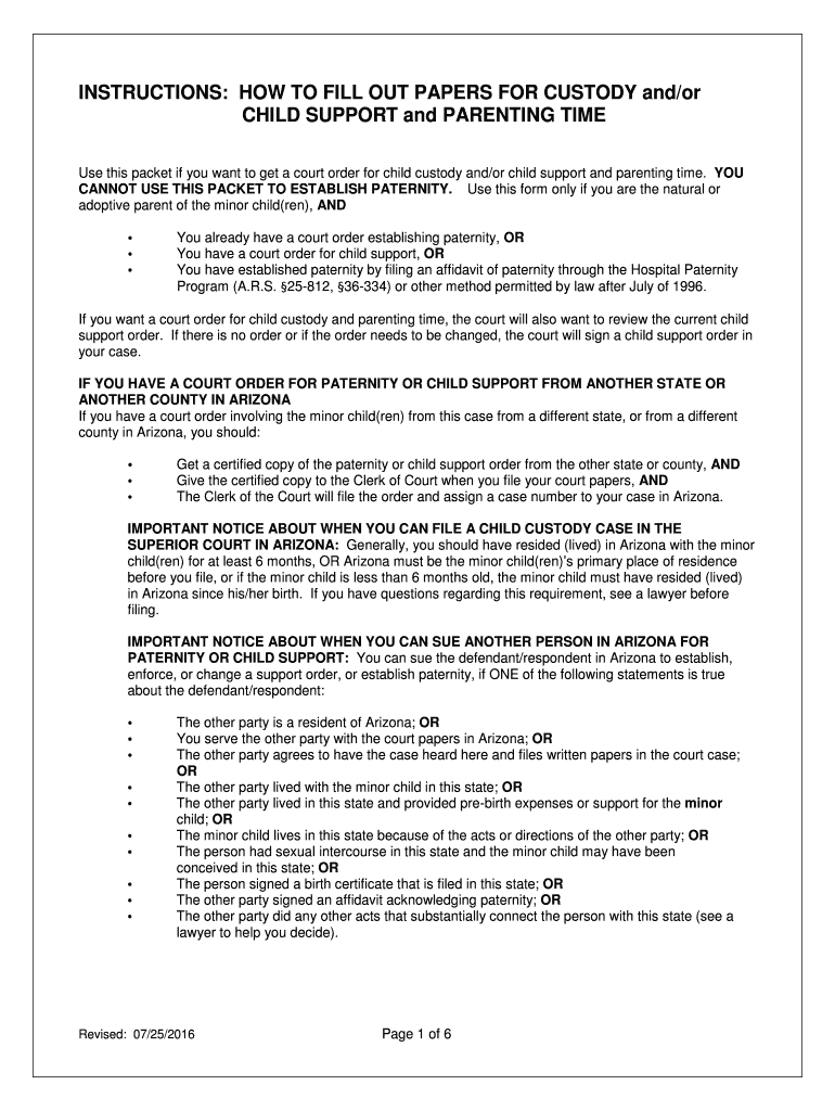 2016 2023 Form AZ Instructions How To Fill Out Papers For Custody And