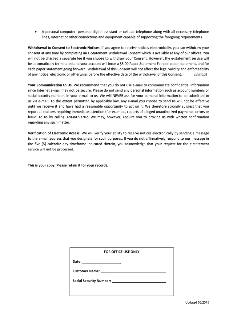 Fillable Online EStatement Enrollment & Consent Citizens Alliance