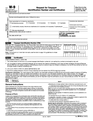 Form W-9 Request for Taxpayer Identification Number and Certification