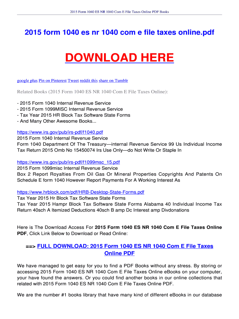 Fillable Online ebookee 2015 Form 1040 ES NR 1040 Com E File Taxes ...