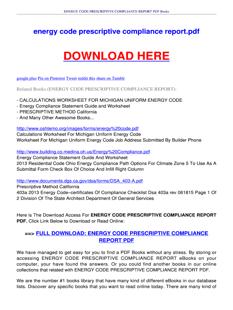 Fillable Online ebookee ENERGY CODE PRESCRIPTIVE COMPLIANCE REPORT ...