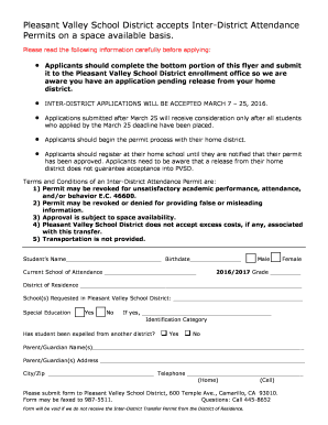 Pleasant Valley School District Inter-District Attendance Permit