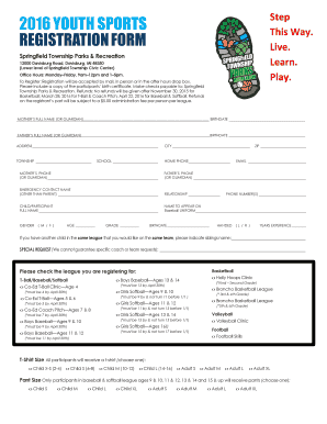 2016 YOUTH SPORTS Step REGISTRATION FORM This Way. Live.