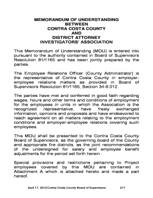 MEMORANDUM OF UNDERSTANDING BETWEEN CONTRA COSTA COUNTY AND ...