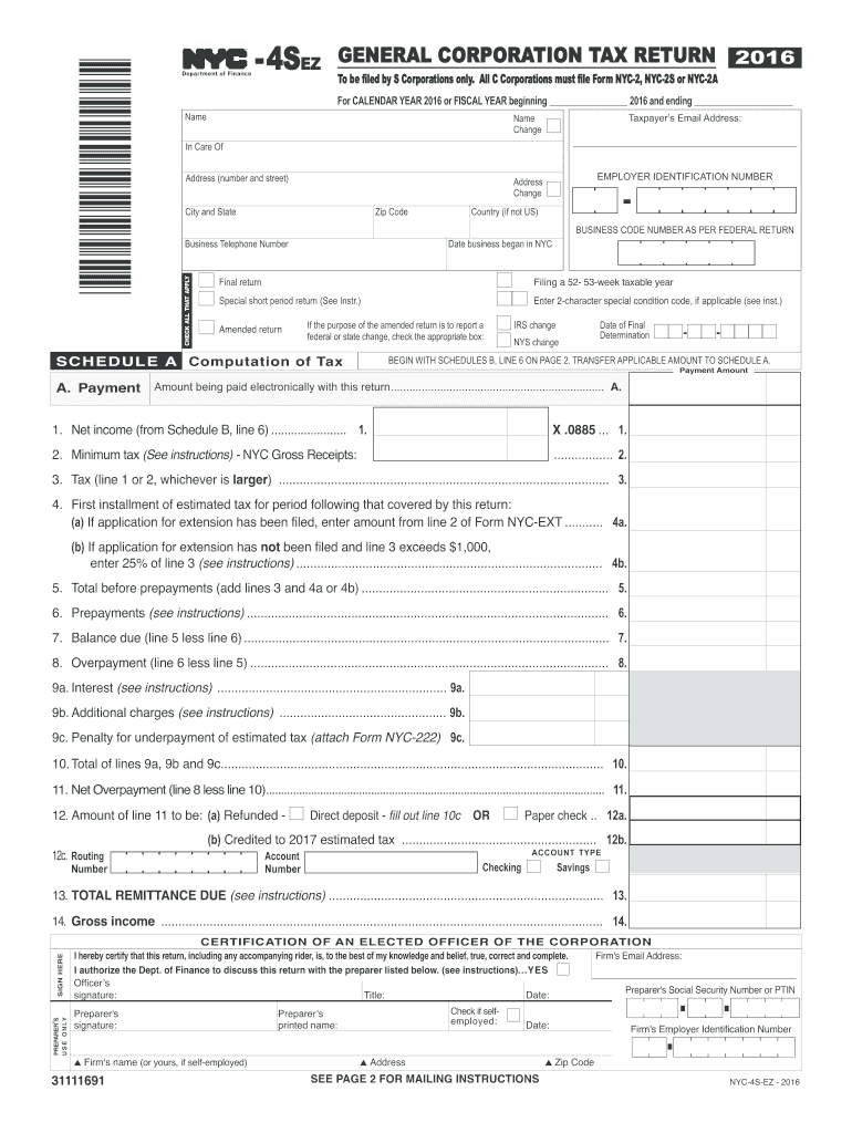 nyc 4sez 2016 form Preview on Page 1.