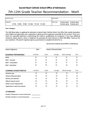 Letter of recommendation for a teacher colleague pdf - 7th-12th Grade Teacher Recommendation - Math - Sacred Heart ...