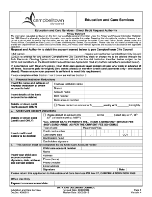 Direct debit form template - Education and Care Services - Direct Debit Request Authority - campbelltown nsw gov