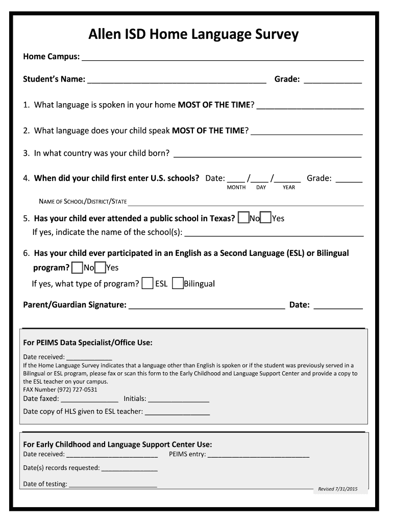 Fillable Online allenisd Please complete Fillable Forms and Print Fax ...