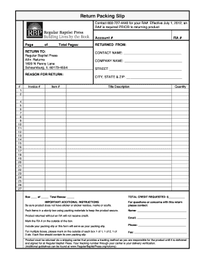 Return Packing Slip - Regular Baptist Press - regularbaptistpress