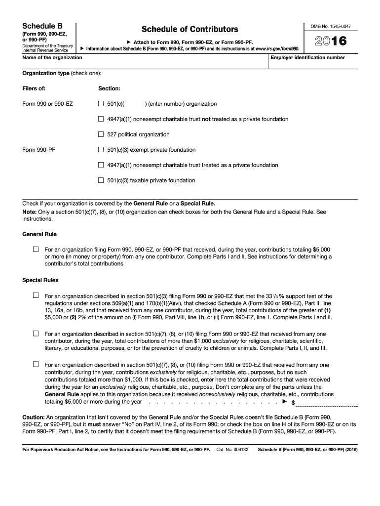 irs form 990 schedule b 2016 Preview on Page 1