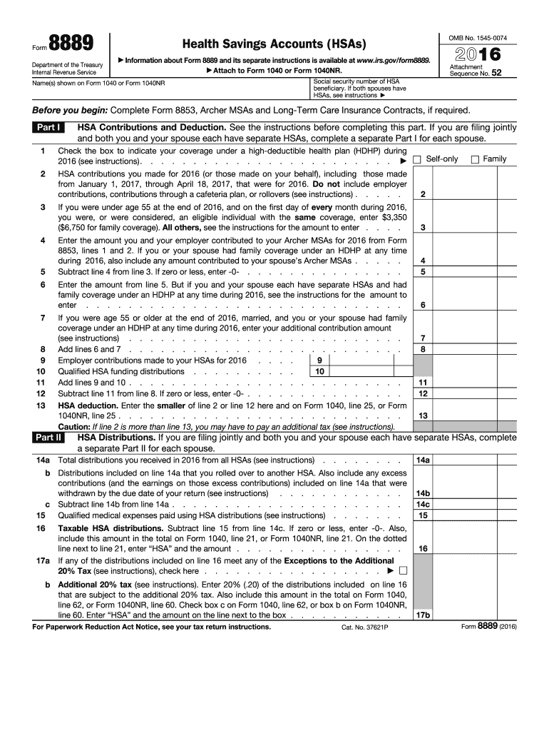 2016 Form IRS 8889 Fill Online, Printable, Fillable, Blank PDFfiller