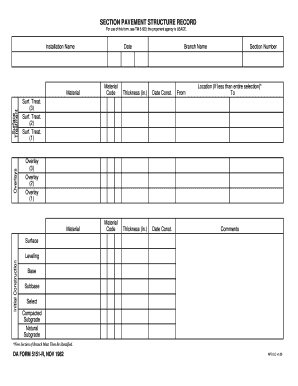 SECTION PAVEMENT STRUCTURE RECORD. DA FORM 5151-R, NOV 1982