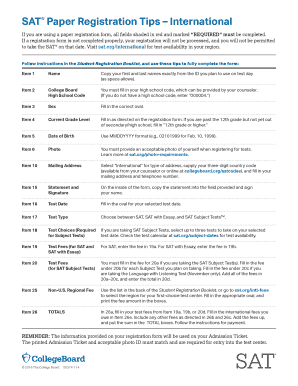 Fillable Online 2016-17 SAT Paper Registration Tips International. Use ...