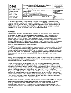 Standard operating procedure manual - Standard Operating Procedure for Low Level Mercury Sample Collection - michigan